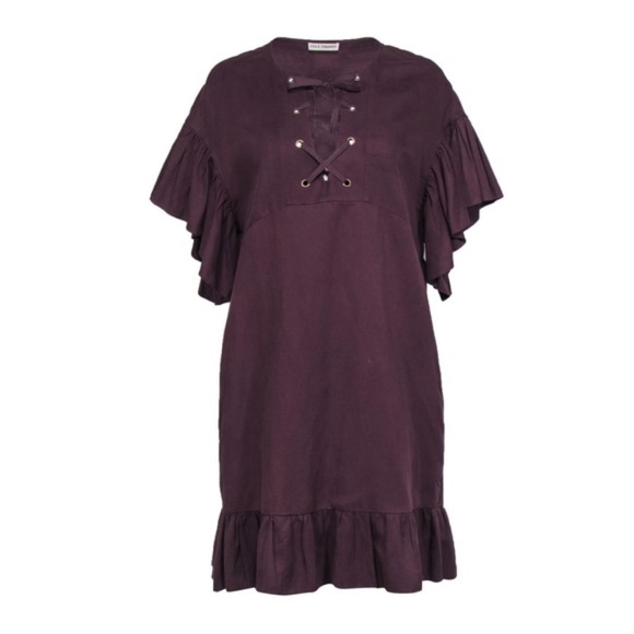 ULLA JOHNSON MARIANNE TWILL LACE-UP SHIFT DRESS SZ 0 BORDEAUX G8523 - Picture 2 of 7